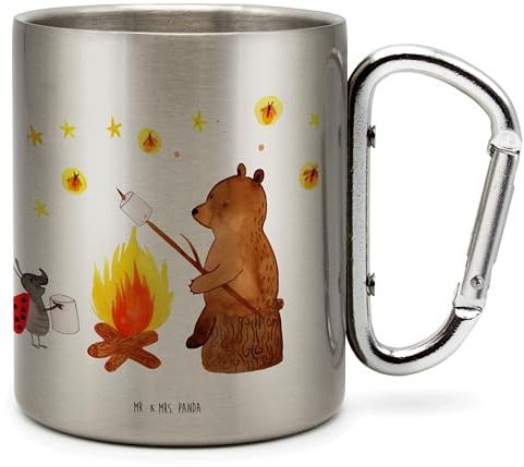 Mr. & Mrs. Panda Thermobecher Bär & Marienkäfer Lagerfeuer - Geschenk, Teebecher, Edelstahlbecher, Teetasse, Trinkbecher Edelstahl, Teddy, thermotasse