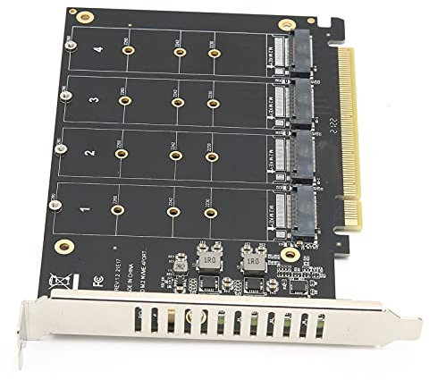 Adapterkarte, M.2 NVMe SSD auf PCIE X16 M Key Festplattenkonverter Leser Erweiterungskarte, 4 X 32 Gbit/S Full Speed Signale, mit 4 LED Anzeigen, Unterstützt Das Übertragungsprotokoll(Schwarz)