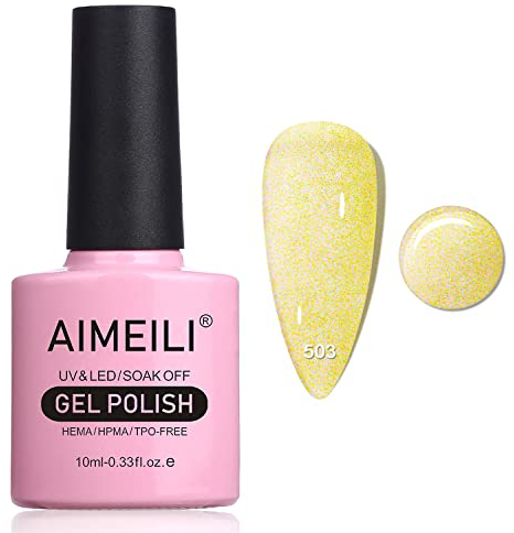 AIMEILI UV Gel Nagellack Glitzer Gelb Jelly Translucent Glitzer UV Nagellack Spring Summer Glitter Gel Polish - 503 Gelb