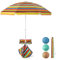 COSTWAY Parasol de Plage de 2m Table Porte-gobelet et Sac de Sable, Parapluie de Soleil Portable Extérieur Inclinable Sac de Transport, Ancre de Sable pour Patio Voyage (Coloré)