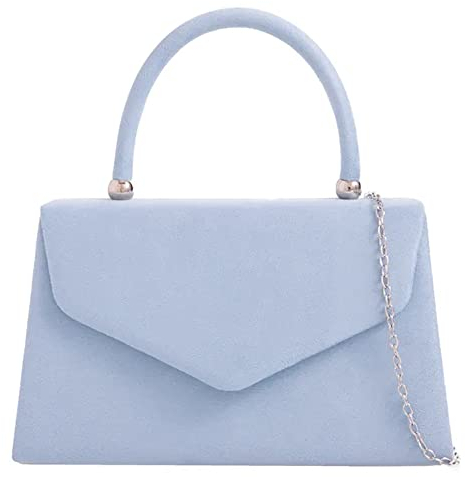 fi9 Damen-Handtasche im Retro-Stil, Veloursleder, für Hochzeit, Party, Abschlussball, Abendveranstaltung, Clutch, Handtasche (Hellblau)
