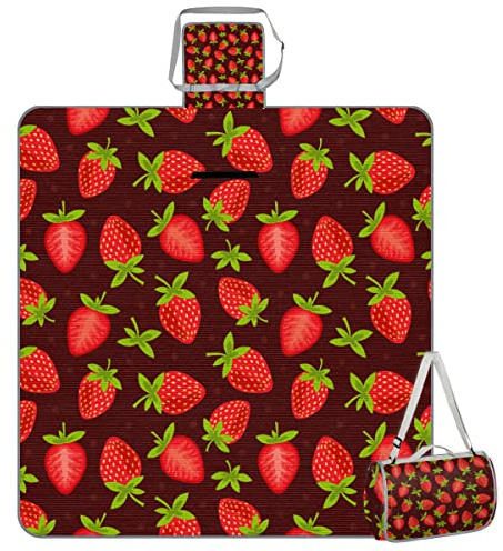 TropicalLife Picknickdecke mit Erdbeermuster, Erdbeer-Druck, quadratisch, wasserdicht, faltbar, für drinnen und draußen, für Strand, Camping, Park, Familientreffen, Aktivitäten