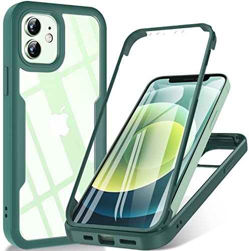 Für iPhone 12 Hülle, iPhone 12 Pro Hülle, 360 Grad Rundumschutz Stoßfest Handyhülle iPhone 12| iPhone 12 Pro, Liquid Silikon Bumper Case Mit Eingebautem Displayschutz Outdoor Cover Schutzhülle, Grün