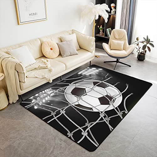 Loussiesd Fußball Teppich 100x150cm - Soccer Ball Spiele Modern Sports Thema Bodenmatte - Weich Gemütlich Wetterfest Dekor für Küche und Balkon