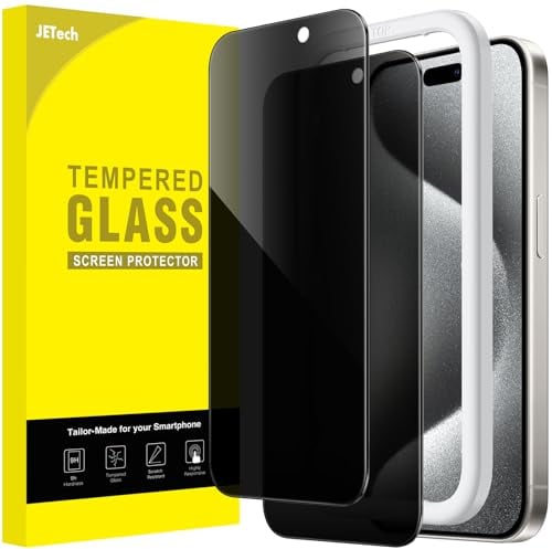JETech Protector Pantalla de Privacidad para iPhone 15 Pro 6,1 Pulgadas, Antiespia Cristal Vidrio Templado con Marco de Instalación Fácil, 2 Unidades