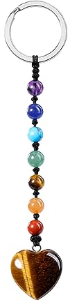 CrystalTears Herz Schlüsselanhänger 7 Chakren Perlen Anhänger Schlüsselring Edelstein Taschenanhänger Talisman spirituelle Geschenke