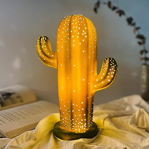 GaRcan Lampe de Table en céramique Cactus Vert Lampes de Bureau Créativité Chambre Lampe de Chevet pour Salon Lampes de Table d'extrémité Art déco Moderne Lampe de Nuit de Bure