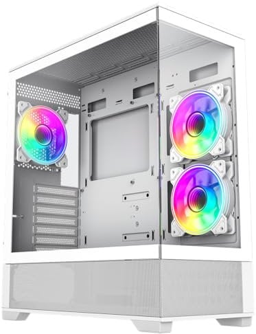 GameMax Vista White Dual Tempered Glass Panelling ATX PC Gaming Case with 3 x Infinity 120mm ARGB Dual-Ring Fans & GameMax V4.0 PWM ARGB Hub Included