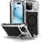 Lanhiem iPhone 15 Heavy Duty Shockproof Case with Tempered Glass Screen Protector and Camera Kickstand (Silver)