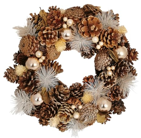 Türkranz Weihnachten mit Zapfen 35cm braun kupferfarben Deko Kranz Adventskranz Tischkranz