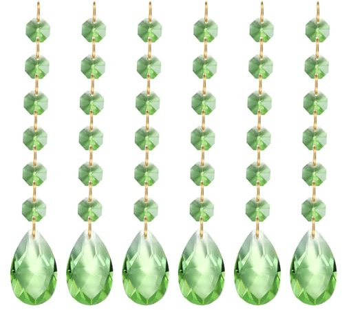 PATIKIL Lágrima de Cristal para Lámpara de Araña, Cuentas, 6Pcs, Longitud de 160 mm, Diámetro de 38 mm, Piezas de Prismas para Lámpara de Araña, Adornos Colgantes Verde Claro