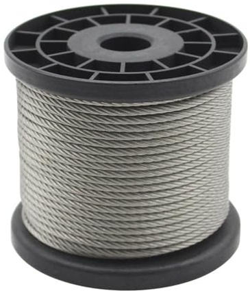 PJDDP 6MM 304 Stainless Steel Cable Wire Rope, 7x19 Strands Construction Aircraft Cable, Metal Strong Hanging Wire Rope for Winch,Clothesline,Garden Fence,Yard Zipline,Boat Lifts,91M/300 FT