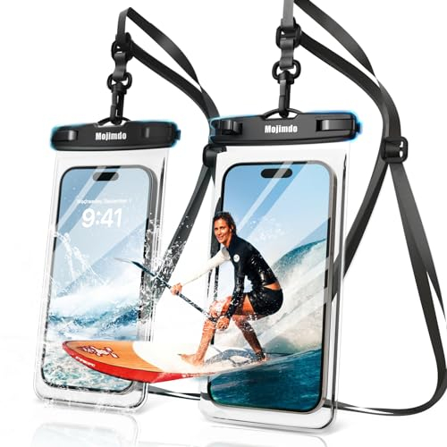 Mojimdo 2 uds. Excelente 8,00'' Plus Funda Impermeable Móvil, Funda Acuatica Movil IPX8/30M Tacto Sensible Funda Movil Impermeable Agua, Bolsa para Móvil Agua Compatibilidad para iPhone/Xiaomi