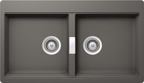 SCHOCK - Küchenspüle Horizont N200 2 Becken, 860 x 500 mm, Silverstone | Wendbare Badewannen; Material ®Cristadur