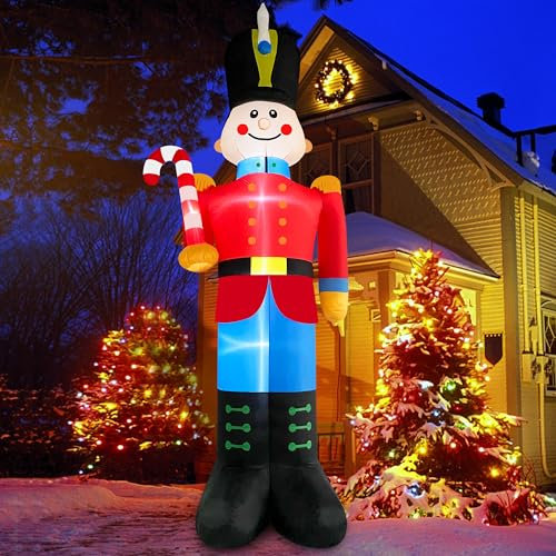 Danxilu 3,6M Soldat Casse Noisette Gonflable de Noël avec Canne à Sucre - Décoration Extérieure avec Lumières LED Intégrées - Gonflable de Jardin pour Fête de Vacances et Pelouse