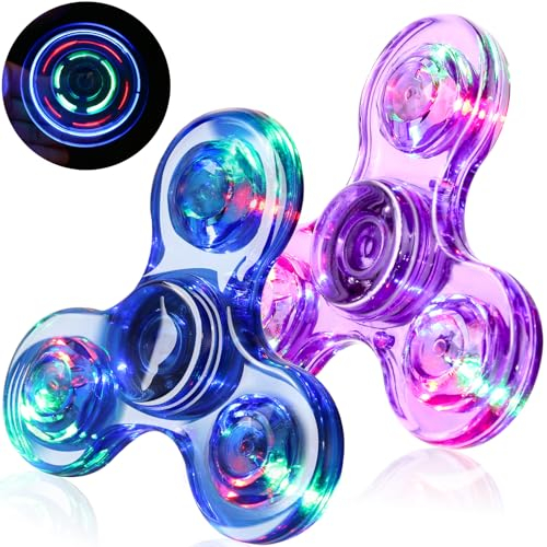 SCIONE 2 Stück Fidget Spinner Led Finger Spinner Kristall Finger Spielzeug Anti Stress Angst Party Geschenk für Kinder Blau Lila