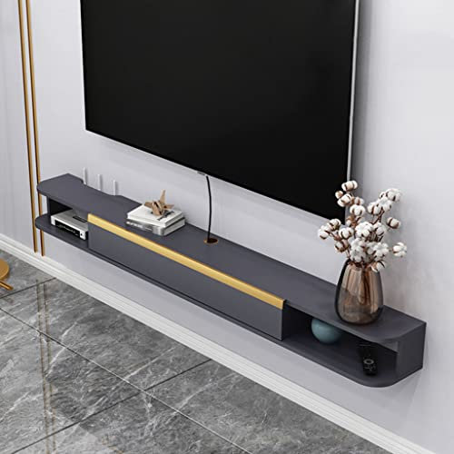KAYEF Grau-weißer, schwebender TV-Schrank aus Holz mit 3 Stauräumen, Moderne Wand-TV-Regalkomponente mit Kabelmanagement, TV-Schrank, geeignet für 32 40 43 50 Zoll Fernseher, 120 cm/24,24 Zoll/Gra