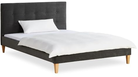 Homestyle4u 2736, Bett Polsterbett 140x200 mit Matratze Lattenrost Doppelbett Bettgestell Stoffbett Anthrazit Grau