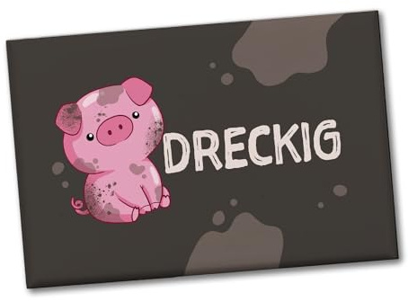 Schwein Souvenir Magnet eckig mit Spruch Dreckig für Spülmaschine Badezimmer Waschküche zum Putzen von Schmutz Ideal für Küche Fegen und mehr