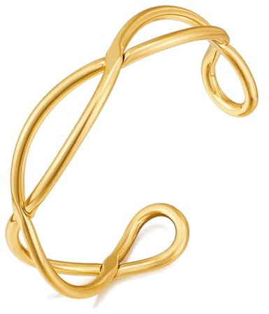 LILILIE&WHITE - Semplici bracciali da donna, in filo metallico incrociato multistrato dorato, aperti, regolabili, impilabili, Rame