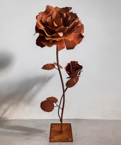 Terma Rost 3D Rose XXL 120 cm Höhe Rostblume Gartendeko rost Gartenfigur groß Metallfigur Garten Schild Dekostecker Rostgartendeko rostdeko Gartendeko Metall deko Metallstecker Edelrost