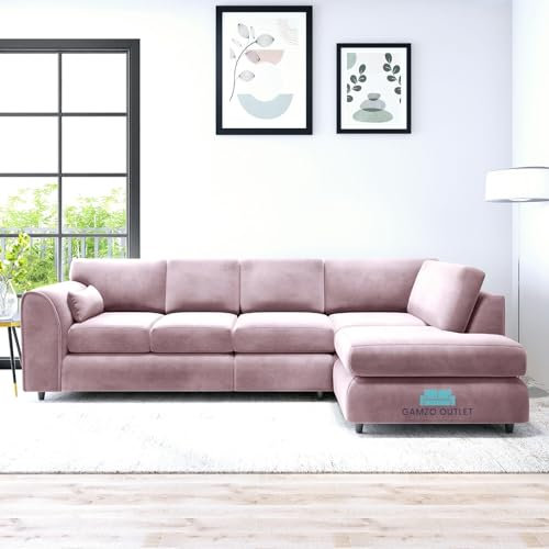 Gamzo Outlet XL Right Hand Corner Full Back Lavish Plush Velvet Sofa Sleek Eye-catchy Large l Shape Corner Sofa Living Room (Pink, XL Right Hand Corner)