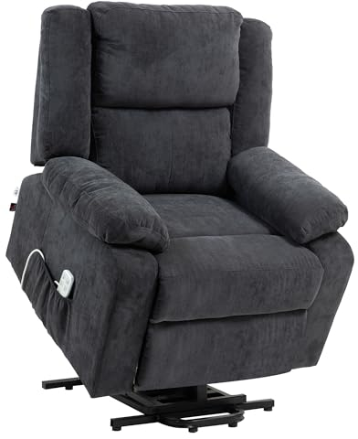 HOMCOM Fernsehsessel mit Aufstehhilfe Elektrisch Relaxsessel mit Liegefunktion, 3 Motor, TV-Sessel mit Taschenfeder, Schwerelosigkeit, Seitentasche und Fernbedienung, Schwarz