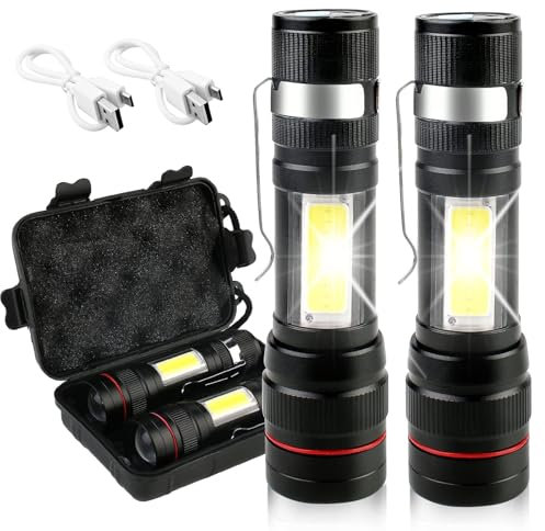 2 unidades de linterna LED: 2000 lúmenes Mini linternas, camping linterna de mano con 5 modos, linterna superbrillante USB recargable, portátil y IPX5 resistente al agua para camping, senderismo,