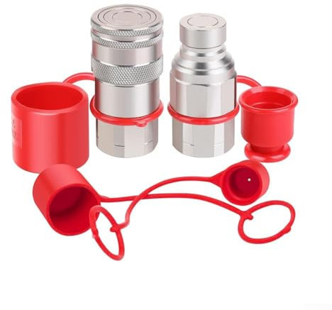 Raccordi idraulici NPT da 1/2'' con attacco rapido a faccia piatta + 2 tappi antipolvere, in acciaio al carbonio con rivestimento in zinco, da -20˚C a 120˚C, argento