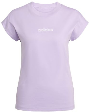 adidas Damen Essentials LINEAR Cotton T-Shirt, Powder Plum/White, XS