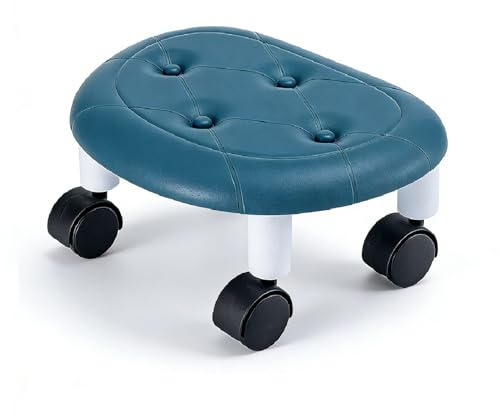 Tissting Niedriger Rollhocker, 33,5 x 15 x 26 cm 360° Drehbar Flexible Sitzfläche mit Rollen Rollhocker Stuhl beweglicher Universal Rollhocker für Zuhause, Babyzimmer, Büro, Fitness (Blau)