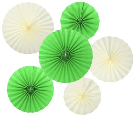 PATIKIL 8/12/16 Paper Fans Hanging Decoration, 6 in 1 Set Round Honeycomb Fans with Pearl for Birthday Wedding Graduation Events Party, Green/Beige