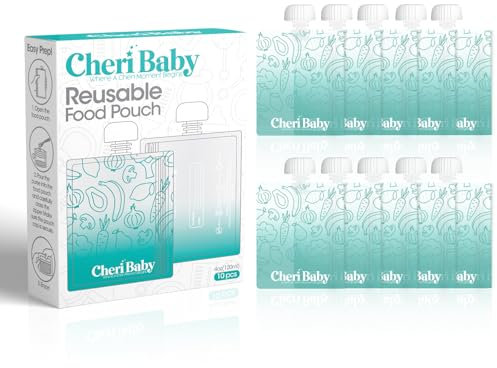 CheriBaby Wiederverwendbare Babynahrungsbeutel für Kleinkinder, BPA-freier Kunststoff, lebensmittelecht, gefriergeeignet, nachfüllbarer Quetschbeutel für Apfelmus, Joghurt und Püree, auslaufsicherer