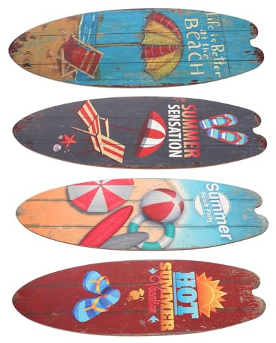 Cabilock 4er Set Vintage Surfboard Holzschild Dekorative Wanddeko Surfbrett Form Für Ideal Für Wohnräume Strandhäuser Und Surfenthusiasten