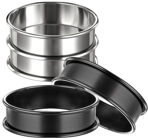 Oruola 4 Stück Ausstecher Rund,8.7cm Pancake Form,Metall Edelstahl Crumpet Ringe Backringe,Leicht Entformbare Runde Muffinringe,Runde Eierringe für Pfannkuchen Kekse Kuchenboden(Schwarz,Silber)