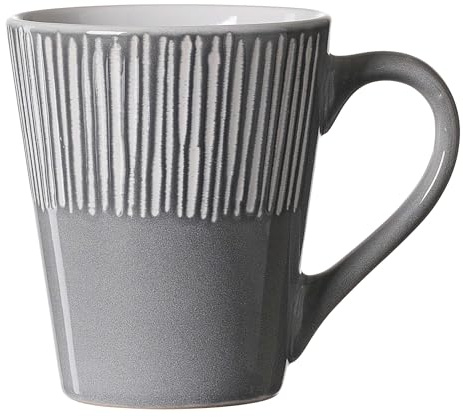 Ritzenhoff & Breker Banda Henkelbecher, 315 ml, Kaffeebecher mit Streifen-Relief, Minimalistisches Geschirr in Coupe-Form, Spülmaschinenfest, Steingut, Grau