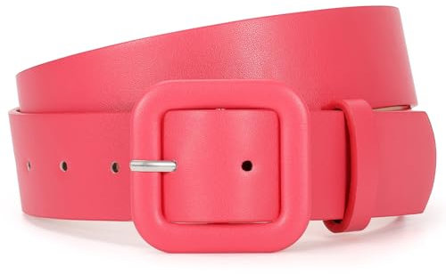 JasGood Damen Ledergürtel in Bonbonfarbe Breiter Leder Gürtel für Damen Taillengürtel mit Quadratischer Schnalle für Jeans Hosen Kleider,Rosenrot,130cm