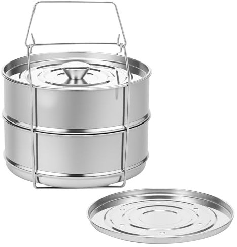 Stackable Steamer Insert Pans Double Layer Stainless Steel Steamer with Sling and Lid Efficient Pressure Cooker Insert for Cooking Baking Steaming 