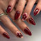 SXVME Dark Red French Press on Nails Almond Shape False Nails with Flower Designs Floral Fake Nails Medium Length Burgundy for Women, 24Pcs