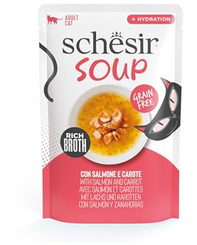 Schesir, Soup with Salmon Fillets and Carrots, Complementary Wet Cibo for Cats, in Bags, Original Recipe, 100% Natural, 12 x 40 g