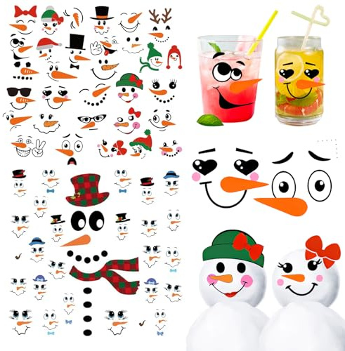 Littleboyny 57pcs Schneemann Gesicht Aufkleber für Handmade Weihnachten Vinyl Schneemann Gesicht Aufkleber für Uhren, Gläser, Tassen, Fenster, Wände, Weihnachtsdekorationen - Stilvoll und praktisch