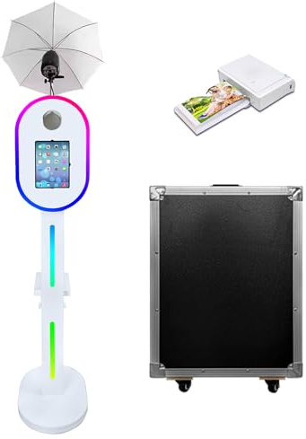 Fotokabine, kompatibel mit iPad 25,9 cm - 33 cm (10,2 - 13 Zoll) und Kamera, mit Taschenlampe und Musik-Synchronisationslicht, Selfie-DSLR-Fotokabinen-Maschine für Miethochzeitsveranstaltungen (weiß