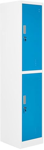 Beliani Storage Locker Metal Cabinet Unit Clothes Gym School 2 Tier White and Blue Athlete
