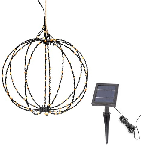 esotec Hängende Solar Dekokugel Weihnachtsdeko außen LED Ø30cm 103419 | Solar Dekokugel Ø30cm, 210 LEDs bernstein 1800K, ca.8Std, Li-Ion Akku wechselbar, 1,2Wp Solarmodul, 5m Zuleitung, IP44