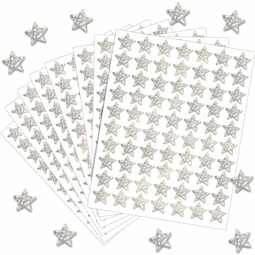 2100 Stück Glitzer Sticker Weihnachten, Aufkleber Sterne, Sticker Sterne, Weihnachtsaufkleber Selbstklebend für Belohnungssystem Kinder, Lehrer, Studenten, Scrapbooking, DIY-Grußkarten (Silber)