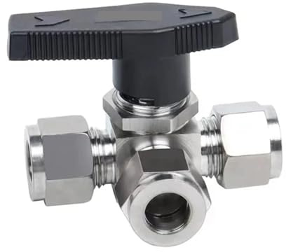 304 Edelstahl Kompression 3-Wege-Kugelhahn L-Anschluss 8mm Rohr OD