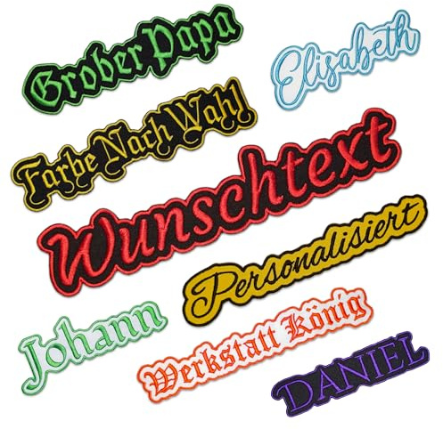 Aufnäher Wunschtext personalisiert 9-28 cm Namensschild gestickt 1 Stück Applikation Wunschname selbst gestalten