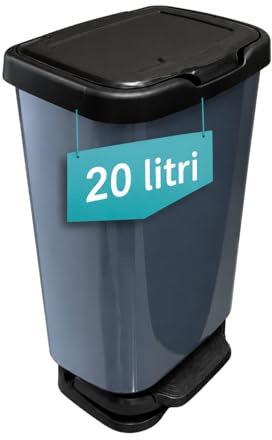 PALUPLUS Pattumiera da Cucina in Plastica Effetto Acciaio, Misura 33x25x46 cm, Pedale per Apertura Automatica e Chiusura Rallentata, Coperchio Anti Odori con Fermasacco -1009C -1,9 (20 Litri)