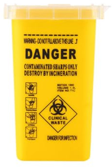 Sharps Box for Needles,Portable Small Needle Bin(Yellow) | 1L Compact Yellow Sharps Container For Needles, Lancets, Blades. Puncture Resistant Plastic, Snap Lid, Desk Or Travel Use.