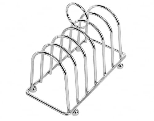 apollo THE HOUSEWARES BRAND Chrome Toast Rack, 6 Slice | Versatile Holder for Toast or Letters, Ideal for Home or Café, 13x14x7cm with Carry Loop